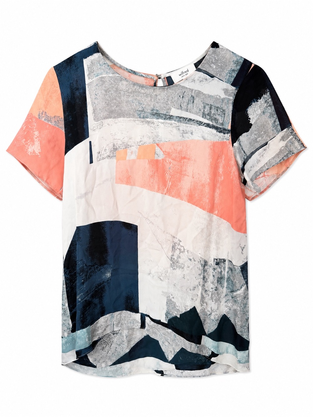 Wilfred Aritzia 100% Silk Abstract Colorblock Short Sleeve Blouse Size S